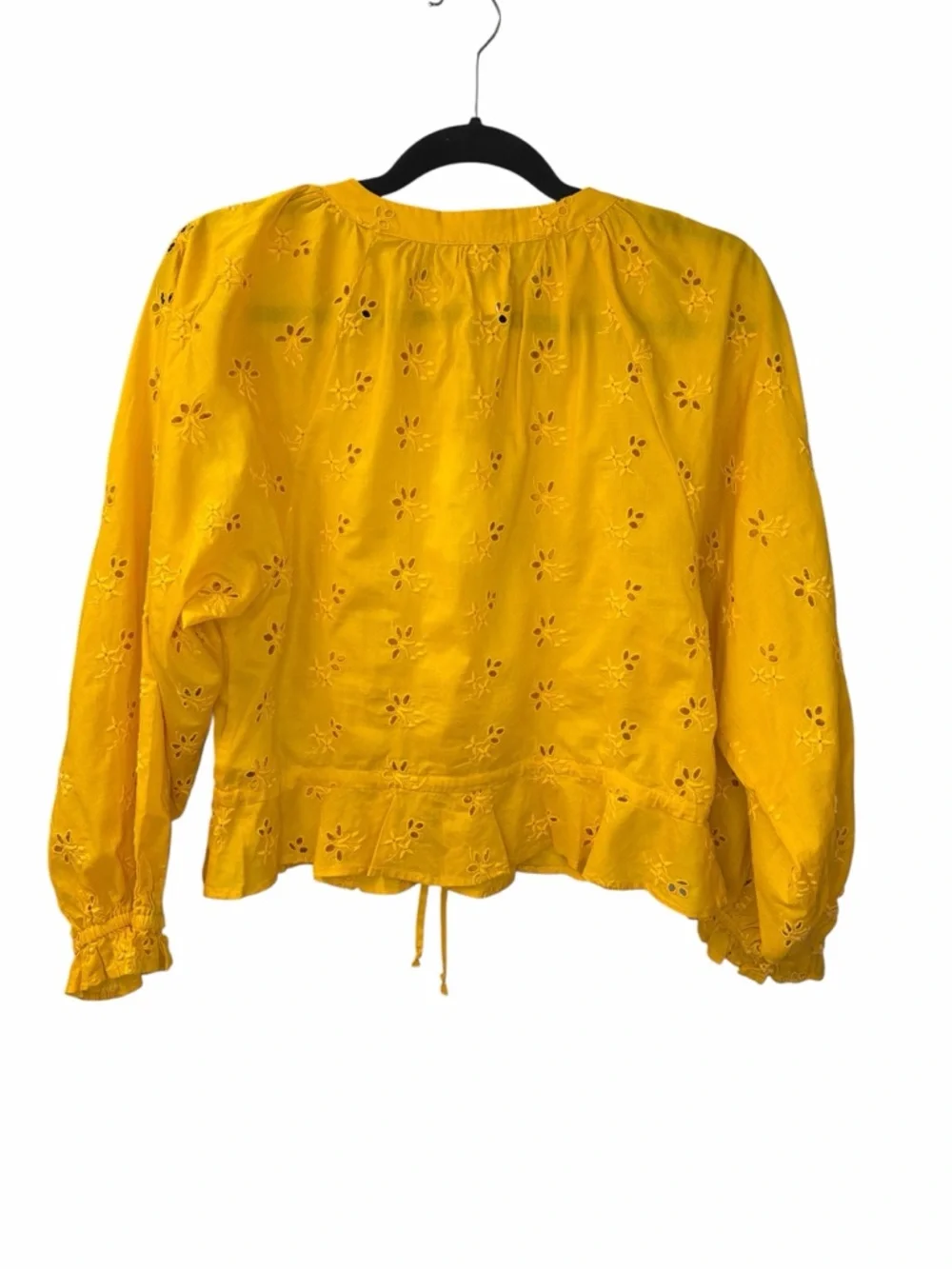 Outerknown Poet Blouse Yellow Eyelet Organic Cotton Peplum Top Size S NWT - Picture 3 of 11